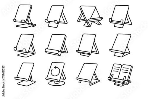 Portable stand wooden desk bed book metal folding icon vector tablet stands