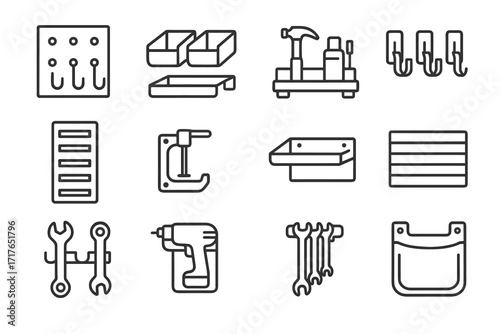 Drill vector tray hanging rack icon organizer wall bins tool hanger wrench