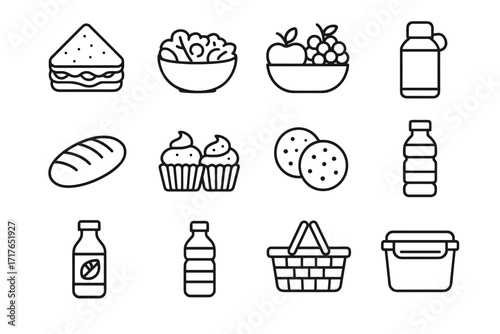 Loaf water sandwich food vector thermos picnic bottle block icons icon cupcakes