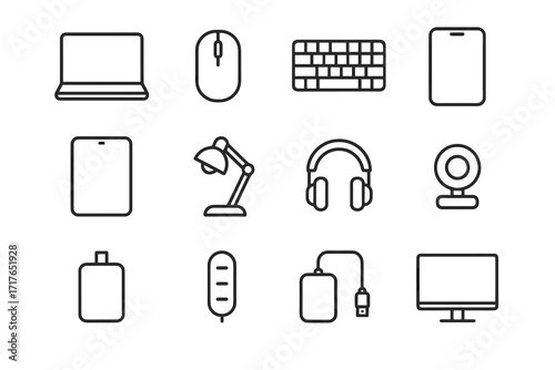 Tools monitor organizer tablet small work hub webcam vector slim keyboard icon