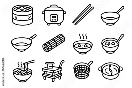 Cooker tempura mat vector icon basket cooking asian pot tofu ramen wok