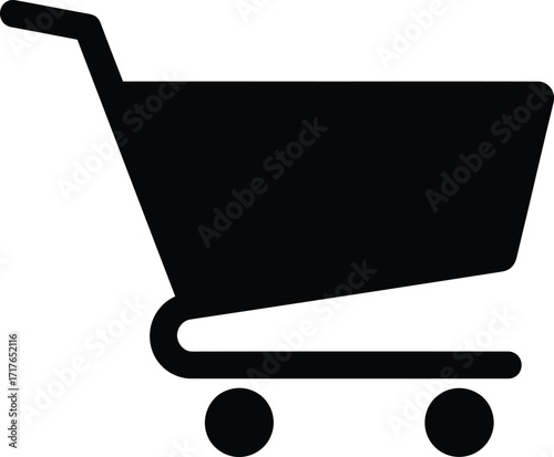 Black silhouette of a shopping cart, commonly used as an icon for online stores or retail applications.