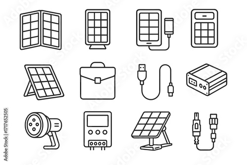 Power icon carrying inverter charging solar connector portable vector icons usb