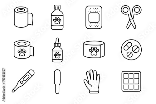 Icon wound pet splint adhesive disposable cooling gloves aid vector ear cleaning
