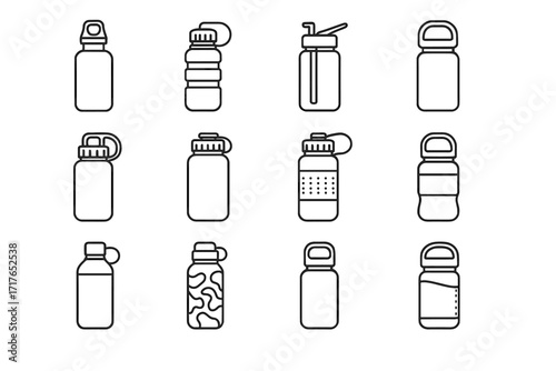 Vector grip insulated bottle icons filtered stainless steel silicone plastic outdoor icon