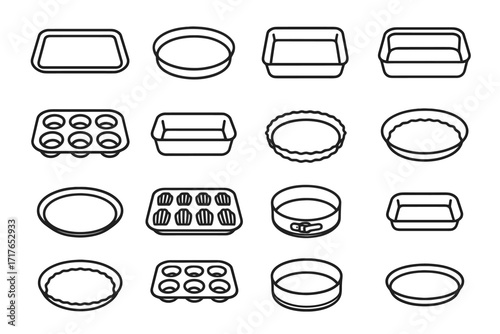 Pan tray non tart loaf deep madeleine baking stick vector icon round