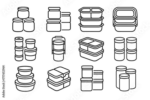 Icon interlocking boxes modular vector container square food jars lunch snack stackable