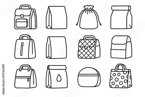 Lunch quilted fabric canvas insulated vector reusable padded bag icon