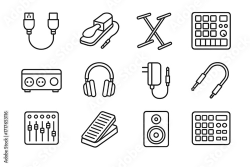 Audio mixer portable speaker icon pedal expression instrument icons cable midi electronic
