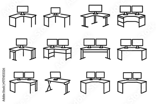 Desk icon vector corner electric adjustable wide shelves compact small