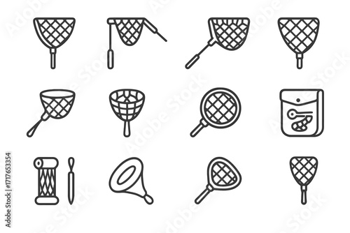 Net icons scoop mesh icon repair telescopic folding vector landing rubber fishing