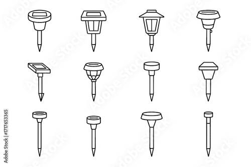 Slim icon path solar base vector lights tall pathway spike folding light