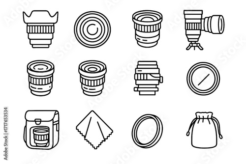 Telephoto tripod storage padded vector prime photography lens hood macro icon icons