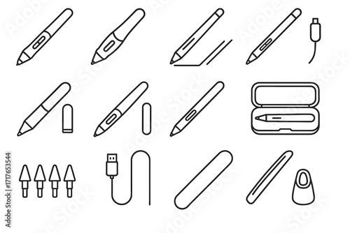 Stylus icon pen vector cap charging set case stand ergonomic