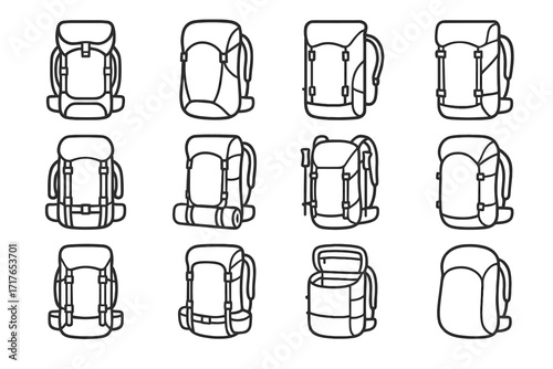 Backpack rain cover ultralight rucksack straps vector pack belt hiking hose icon