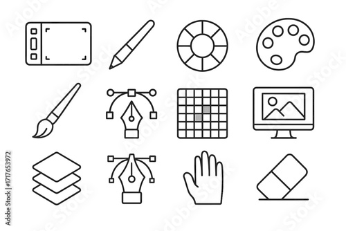 Icon tools art artwork drawing brush digital monitor pixel tablet stylus vector