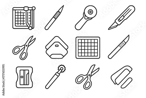 Cutting craft paper rotary cover icon vector corner fabric knife stencil tool