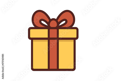 Gift box icon vector illustration. Flat cartoon present with a bow. Symbol for birthday, holiday, or Christmas surprise. Element for sales, shopping, or loyalty program.