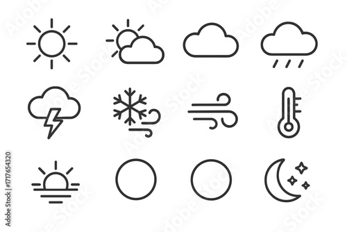 Vector set icon wind weather sun cloud moon full breeze symbol snowflake