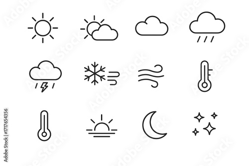 Moon simple temp high multiple weather outline icon fishing sun icons vector