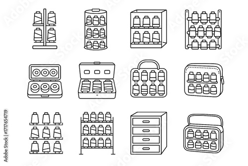 Rack case vertical display sewing storage pouch metal vector icons clear icon