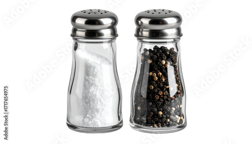 Close-up photo of classic salt and pepper shakers on white background