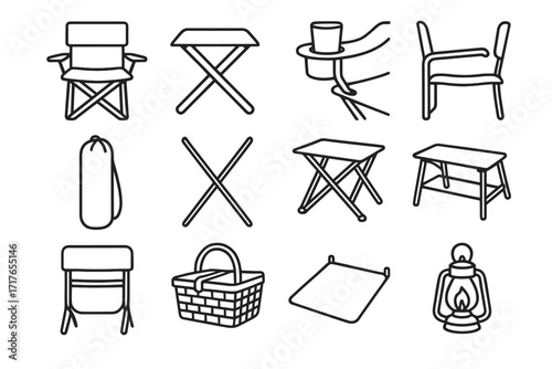 Slot icon basket frame gear armrest folding vector icons camping ground chair