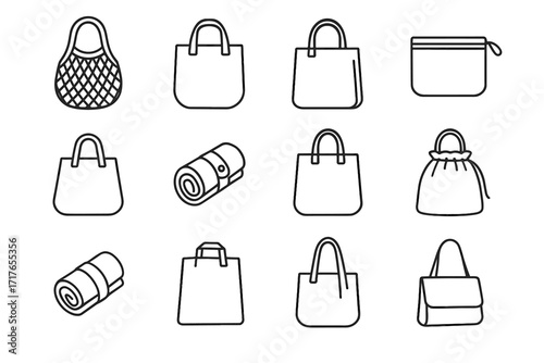Sack vector icons drawstring shoulder grocery reusable icon bag tote shopping