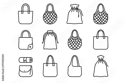 Tote reusable pouch eco bag icon canvas vector icons grocery drawstring compact