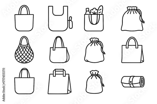 Bag vector icons eco sack icon tote drawstring canvas large grocery reusable