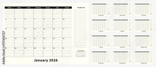 Monthly Business Desk Pad Calendar for year 2026, 12 month.