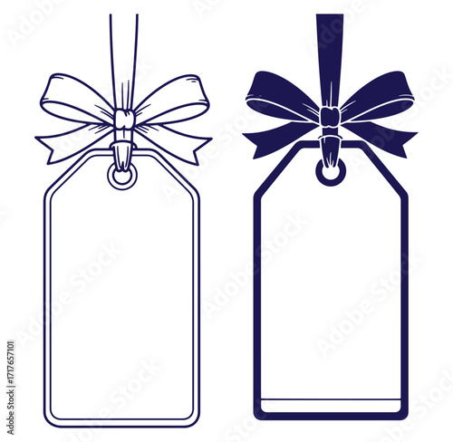 Vector illustration of two elegant price tags with decorative bows and hanging strings