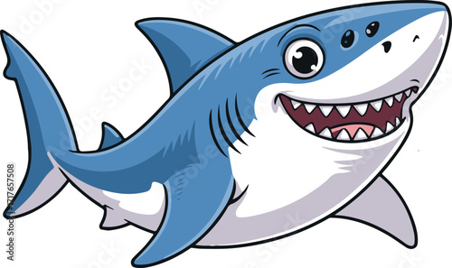 Happy cartoon shark swimming playfully in the ocean with vibrant colors
