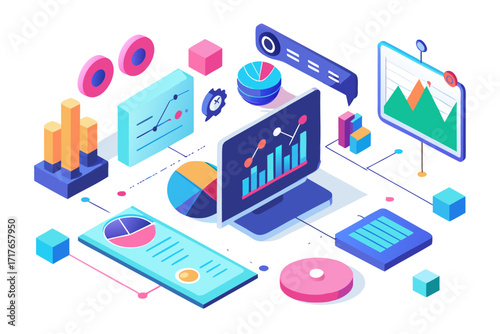 Modern digital workspace showing artificial intelligence technology with holographic data analytics and virtual dashboards. A professional working on a laptop surrounded by futuristic AI visualization
