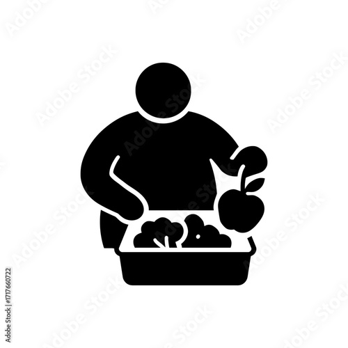 Overweight healthy meal preparation icon