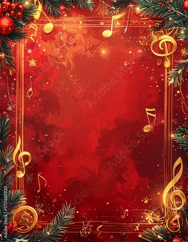 elegant musical christmas border with golden notes and festive sheet music accents