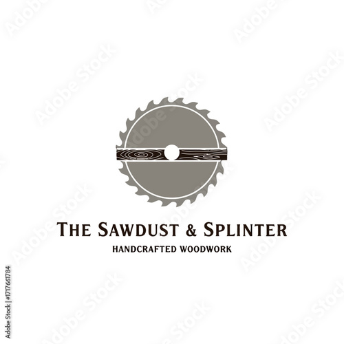 Logo design featuring a circular saw blade with wood texture, representing handcrafted woodworking