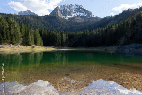 Mountain reflects in the Black Lake in the National park Durmitor, Montenegro