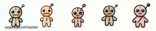 Cute and Creepy Voodoo Doll Vector Icons for Halloween Design