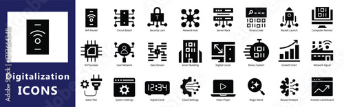 Digitalization Icons Pack | Technology, Data Transformation, Cloud, and Innovation Vector Set