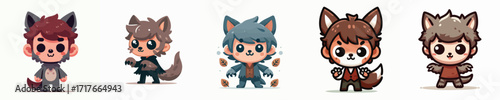 Cute Chibi Werewolf Kid Cartoon Vector Illustration for Halloween, Fantasy, and Monster Mascot Design