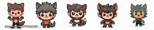 Cute Werewolf Kid Transformation Chibi Cartoon Vector Mascot for Halloween and Fantasy Design