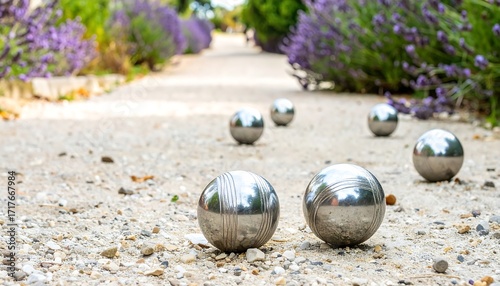 Petanque balls on a path