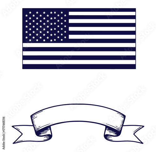 American flag illustration with a blank ribbon for patriotic announcements and declarations