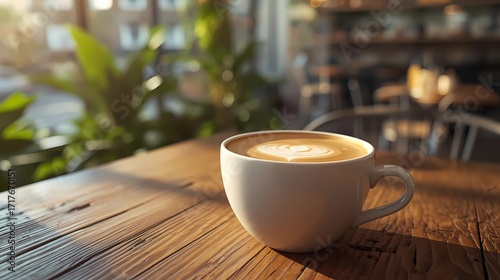 Fresh Coffee with Latte Art in Cozy Café – Generative AI