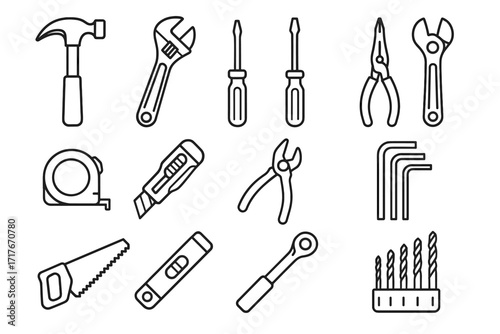 Essentials measure vector icons icon saw flathead adjustable toolbox hand socket pliers