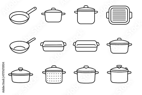 Vector saucepan icon dish cooking frying grill oven dutch cooker set pan