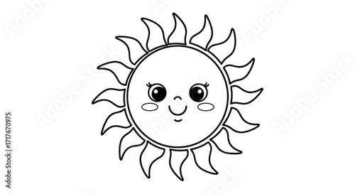 Joyful cartoon sun character beaming with happiness, perfect for children's books, educational materials, or cheerful graphic designs.