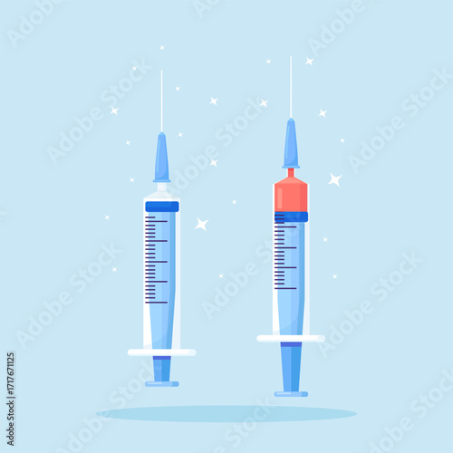 Medical disposable syringe with needle. Applicable for vaccine injection, vaccination