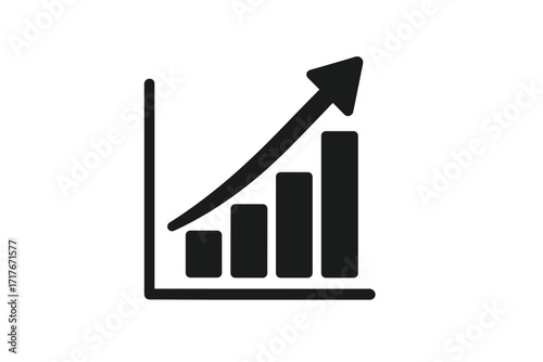 Growth chart vector icon with upward arrow. Illustrates business progress, financial success, and investment profit. Analytics, statistics, and market increase concept.